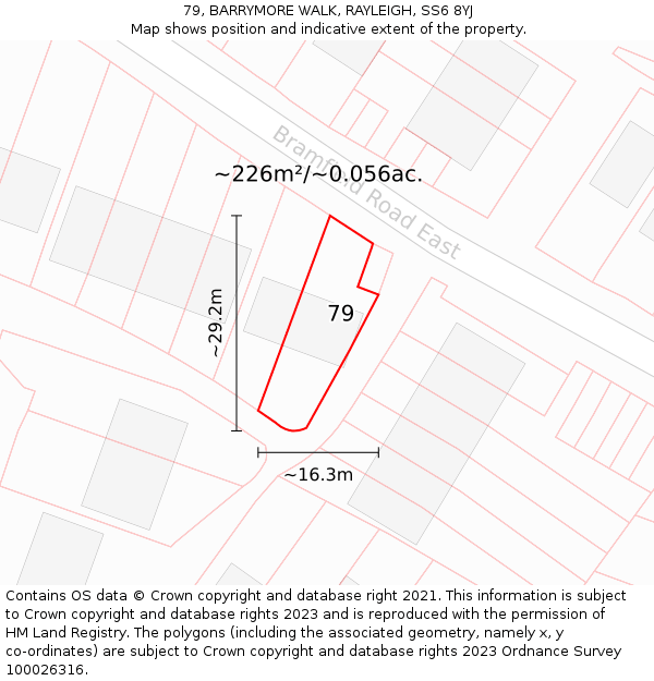 79, BARRYMORE WALK, RAYLEIGH, SS6 8YJ: Plot and title map