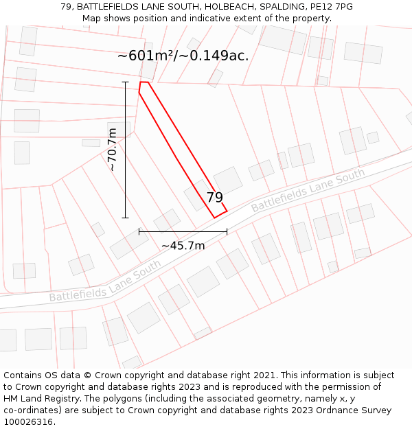 79, BATTLEFIELDS LANE SOUTH, HOLBEACH, SPALDING, PE12 7PG: Plot and title map