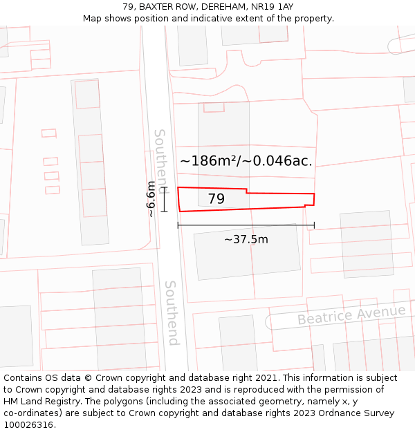 79, BAXTER ROW, DEREHAM, NR19 1AY: Plot and title map