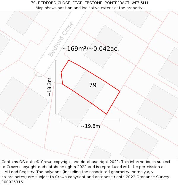 79, BEDFORD CLOSE, FEATHERSTONE, PONTEFRACT, WF7 5LH: Plot and title map