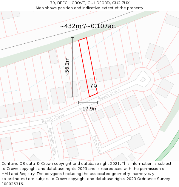 79, BEECH GROVE, GUILDFORD, GU2 7UX: Plot and title map