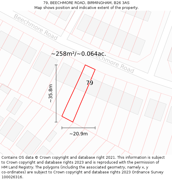 79, BEECHMORE ROAD, BIRMINGHAM, B26 3AS: Plot and title map