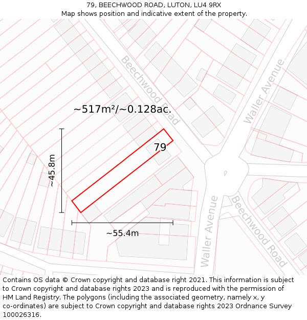 79, BEECHWOOD ROAD, LUTON, LU4 9RX: Plot and title map