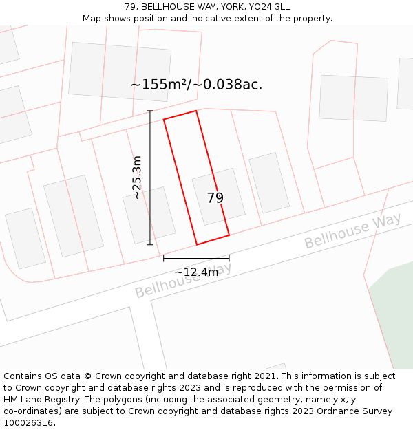 79, BELLHOUSE WAY, YORK, YO24 3LL: Plot and title map