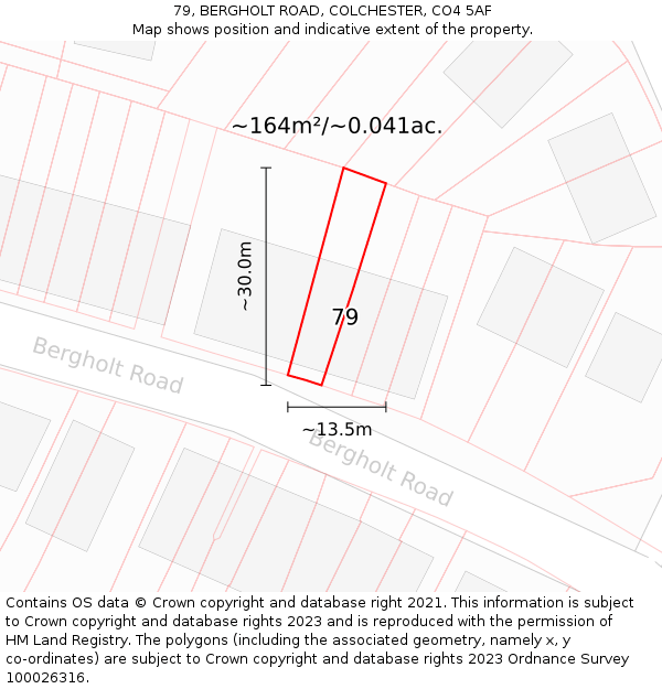 79, BERGHOLT ROAD, COLCHESTER, CO4 5AF: Plot and title map