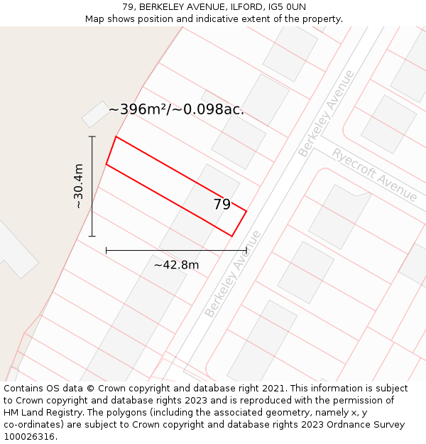 79, BERKELEY AVENUE, ILFORD, IG5 0UN: Plot and title map