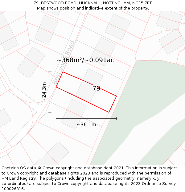 79, BESTWOOD ROAD, HUCKNALL, NOTTINGHAM, NG15 7PT: Plot and title map