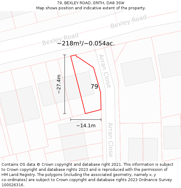 79, BEXLEY ROAD, ERITH, DA8 3SW: Plot and title map