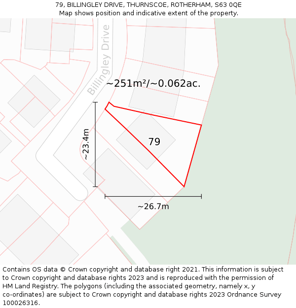 79, BILLINGLEY DRIVE, THURNSCOE, ROTHERHAM, S63 0QE: Plot and title map