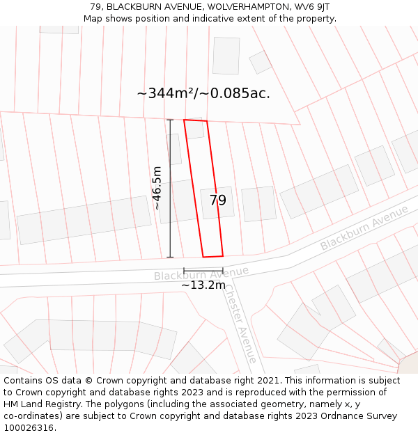 79, BLACKBURN AVENUE, WOLVERHAMPTON, WV6 9JT: Plot and title map