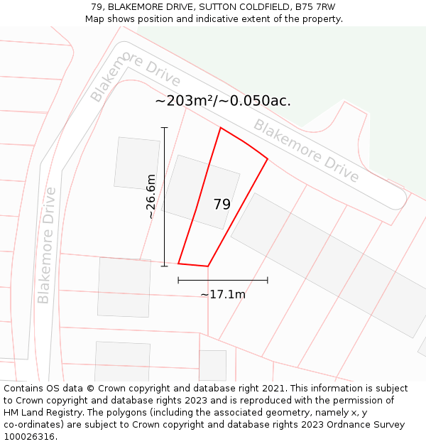 79, BLAKEMORE DRIVE, SUTTON COLDFIELD, B75 7RW: Plot and title map