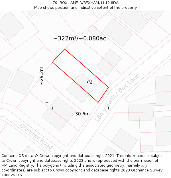 79, BOX LANE, WREXHAM, LL12 8DA: Plot and title map