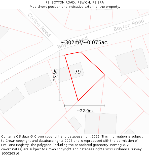79, BOYTON ROAD, IPSWICH, IP3 9PA: Plot and title map