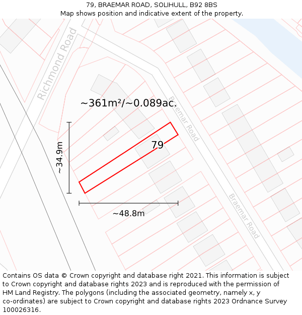 79, BRAEMAR ROAD, SOLIHULL, B92 8BS: Plot and title map