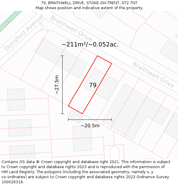 79, BRAITHWELL DRIVE, STOKE-ON-TRENT, ST2 7NT: Plot and title map