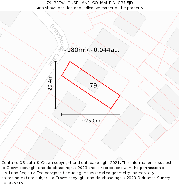 79, BREWHOUSE LANE, SOHAM, ELY, CB7 5JD: Plot and title map