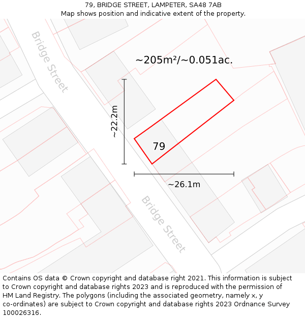 79, BRIDGE STREET, LAMPETER, SA48 7AB: Plot and title map