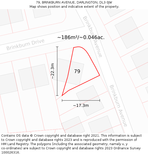 79, BRINKBURN AVENUE, DARLINGTON, DL3 0JW: Plot and title map