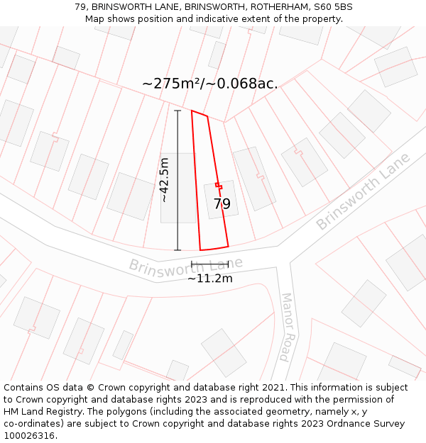 79, BRINSWORTH LANE, BRINSWORTH, ROTHERHAM, S60 5BS: Plot and title map