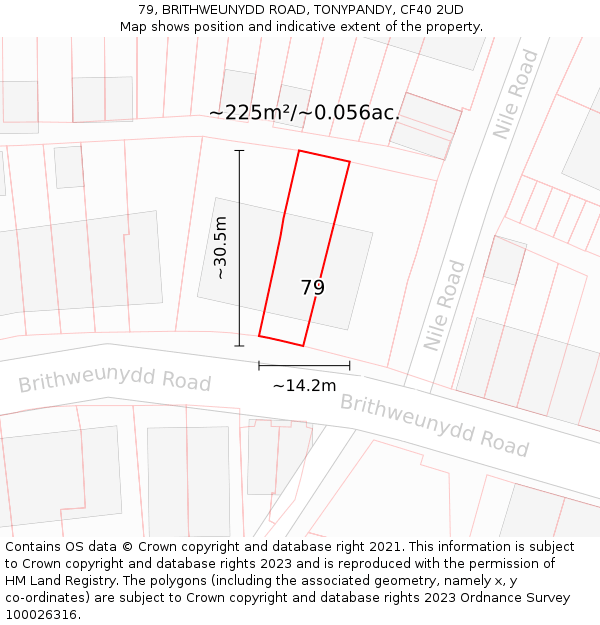 79, BRITHWEUNYDD ROAD, TONYPANDY, CF40 2UD: Plot and title map