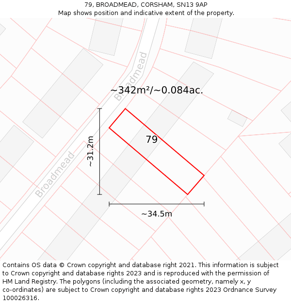 79, BROADMEAD, CORSHAM, SN13 9AP: Plot and title map