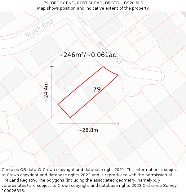 79, BROCK END, PORTISHEAD, BRISTOL, BS20 8LS: Plot and title map