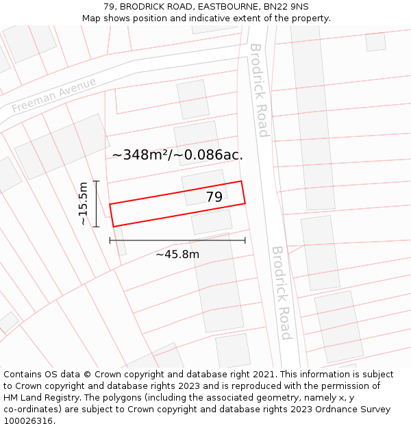 79, BRODRICK ROAD, EASTBOURNE, BN22 9NS: Plot and title map