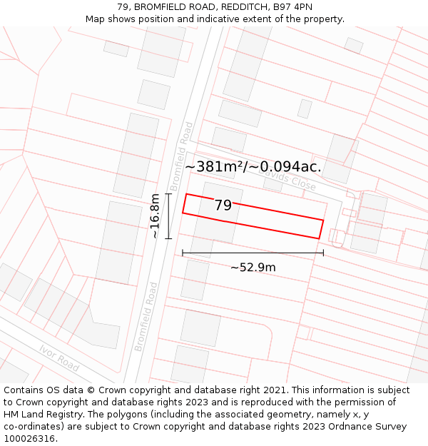79, BROMFIELD ROAD, REDDITCH, B97 4PN: Plot and title map