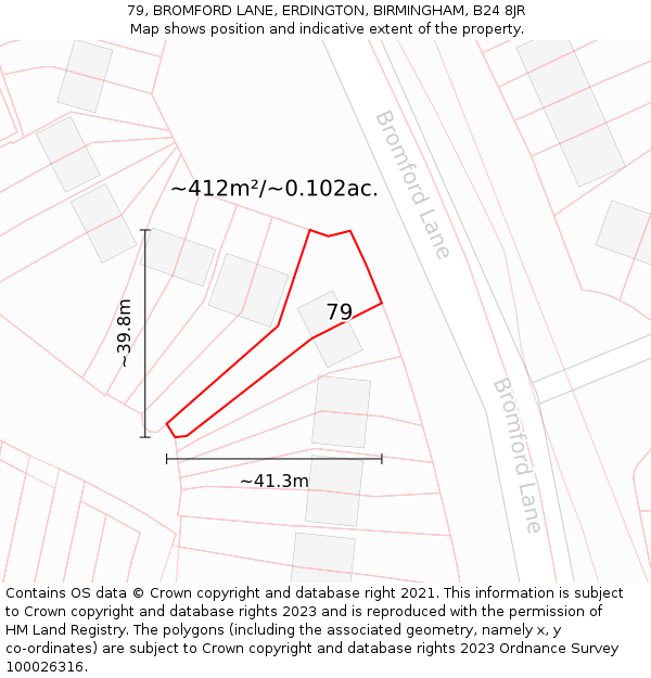 79, BROMFORD LANE, ERDINGTON, BIRMINGHAM, B24 8JR: Plot and title map