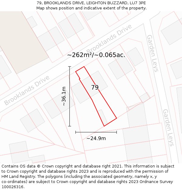 79, BROOKLANDS DRIVE, LEIGHTON BUZZARD, LU7 3PE: Plot and title map