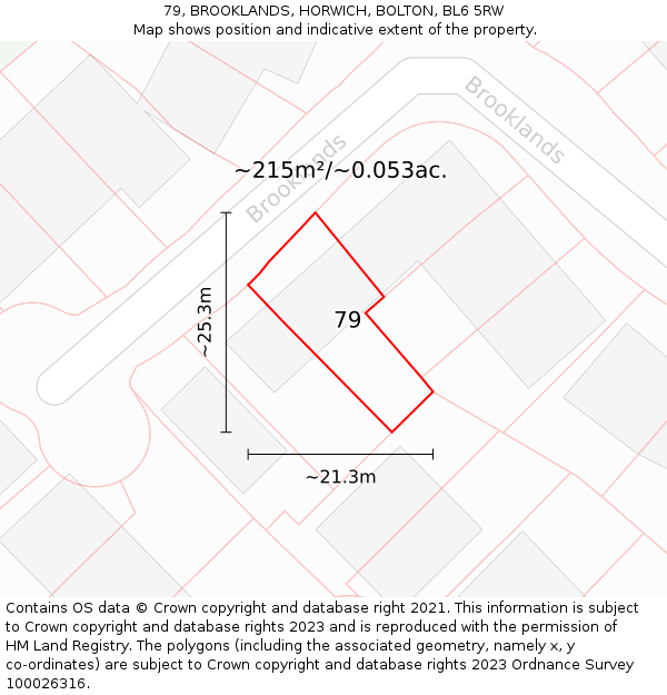 79, BROOKLANDS, HORWICH, BOLTON, BL6 5RW: Plot and title map
