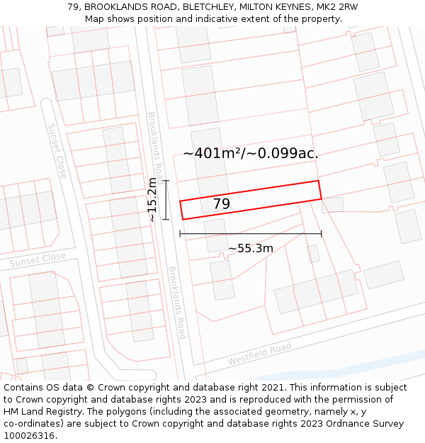 79, BROOKLANDS ROAD, BLETCHLEY, MILTON KEYNES, MK2 2RW: Plot and title map