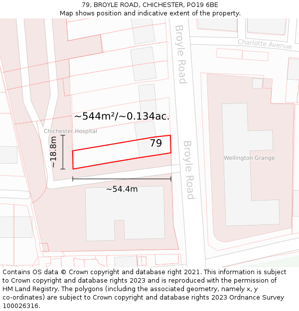 79, BROYLE ROAD, CHICHESTER, PO19 6BE: Plot and title map
