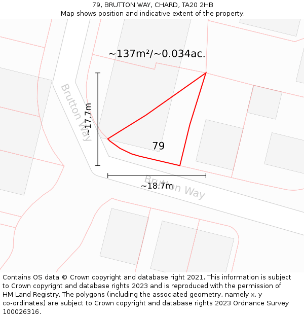 79, BRUTTON WAY, CHARD, TA20 2HB: Plot and title map