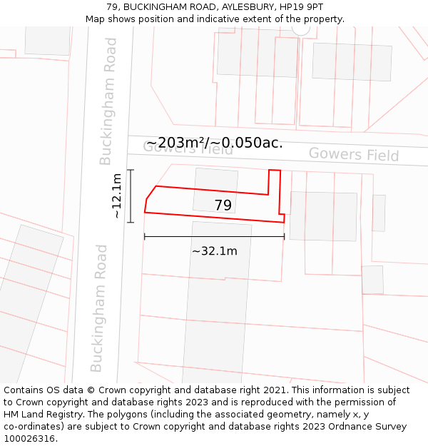 79, BUCKINGHAM ROAD, AYLESBURY, HP19 9PT: Plot and title map
