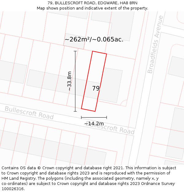 79, BULLESCROFT ROAD, EDGWARE, HA8 8RN: Plot and title map