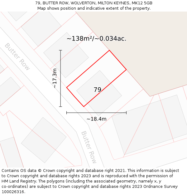79, BUTTER ROW, WOLVERTON, MILTON KEYNES, MK12 5GB: Plot and title map