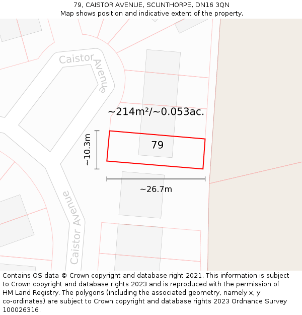 79, CAISTOR AVENUE, SCUNTHORPE, DN16 3QN: Plot and title map