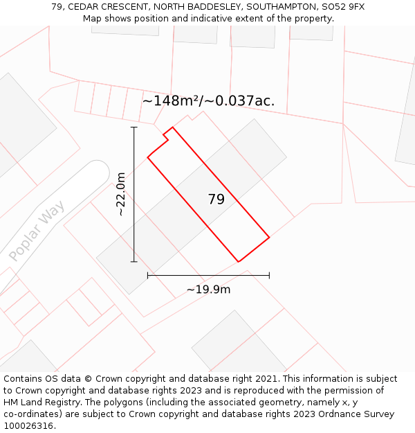 79, CEDAR CRESCENT, NORTH BADDESLEY, SOUTHAMPTON, SO52 9FX: Plot and title map