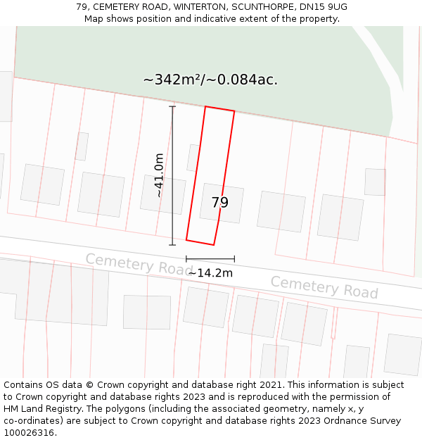 79, CEMETERY ROAD, WINTERTON, SCUNTHORPE, DN15 9UG: Plot and title map
