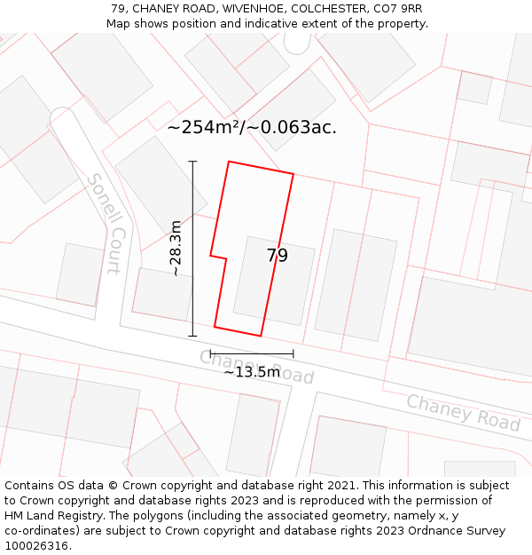 79, CHANEY ROAD, WIVENHOE, COLCHESTER, CO7 9RR: Plot and title map