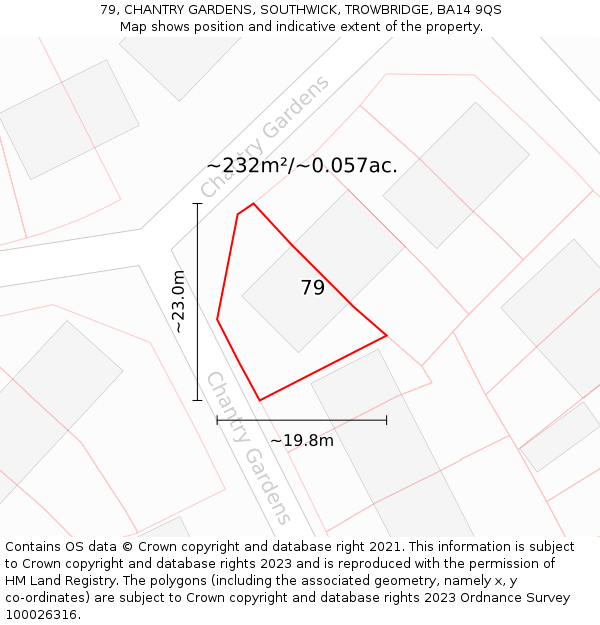 79, CHANTRY GARDENS, SOUTHWICK, TROWBRIDGE, BA14 9QS: Plot and title map