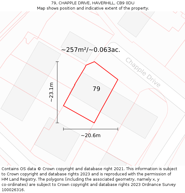 79, CHAPPLE DRIVE, HAVERHILL, CB9 0DU: Plot and title map