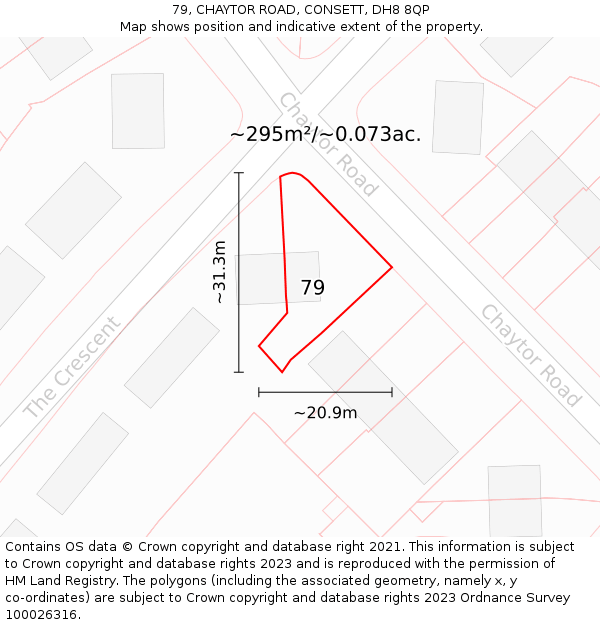 79, CHAYTOR ROAD, CONSETT, DH8 8QP: Plot and title map