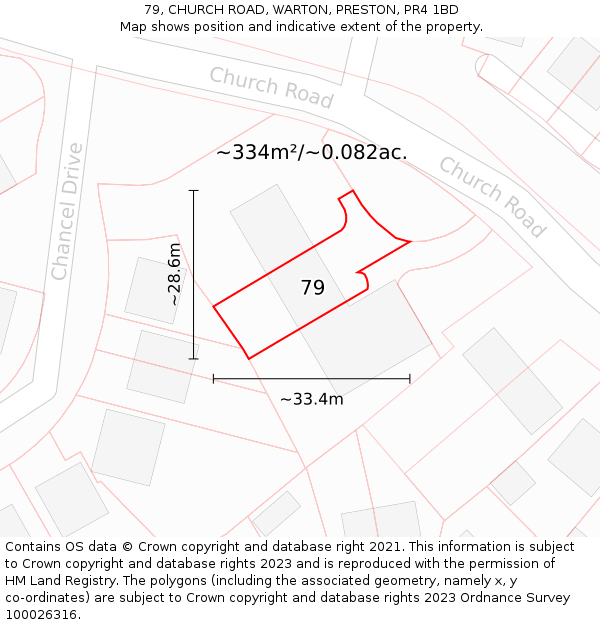 79, CHURCH ROAD, WARTON, PRESTON, PR4 1BD: Plot and title map