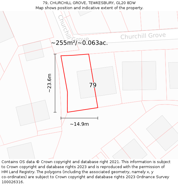 79, CHURCHILL GROVE, TEWKESBURY, GL20 8DW: Plot and title map