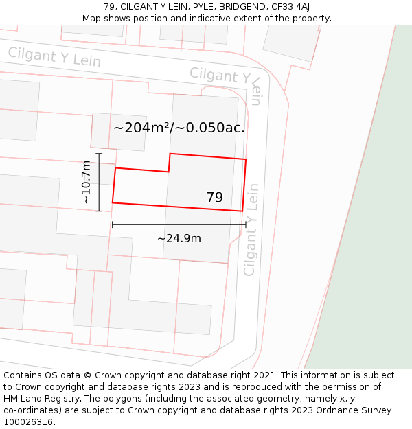 79, CILGANT Y LEIN, PYLE, BRIDGEND, CF33 4AJ: Plot and title map