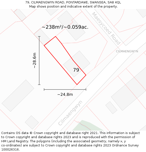79, CILMAENGWYN ROAD, PONTARDAWE, SWANSEA, SA8 4QL: Plot and title map