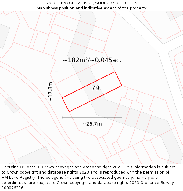 79, CLERMONT AVENUE, SUDBURY, CO10 1ZN: Plot and title map