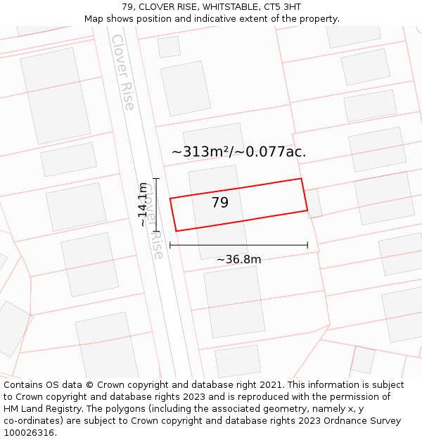 79, CLOVER RISE, WHITSTABLE, CT5 3HT: Plot and title map